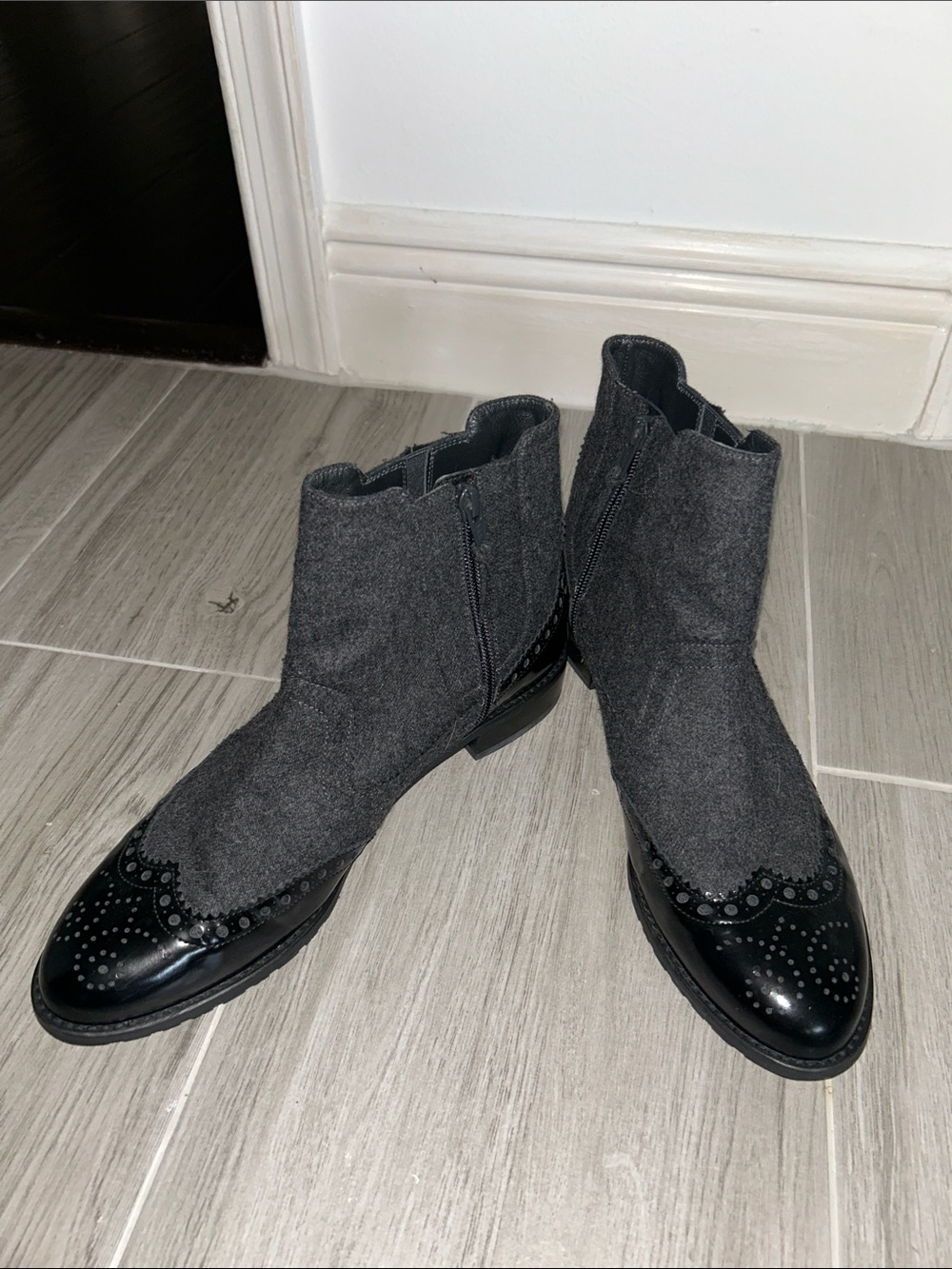 Stuart Weitzman Ankle Boots with Black Brogue Toe